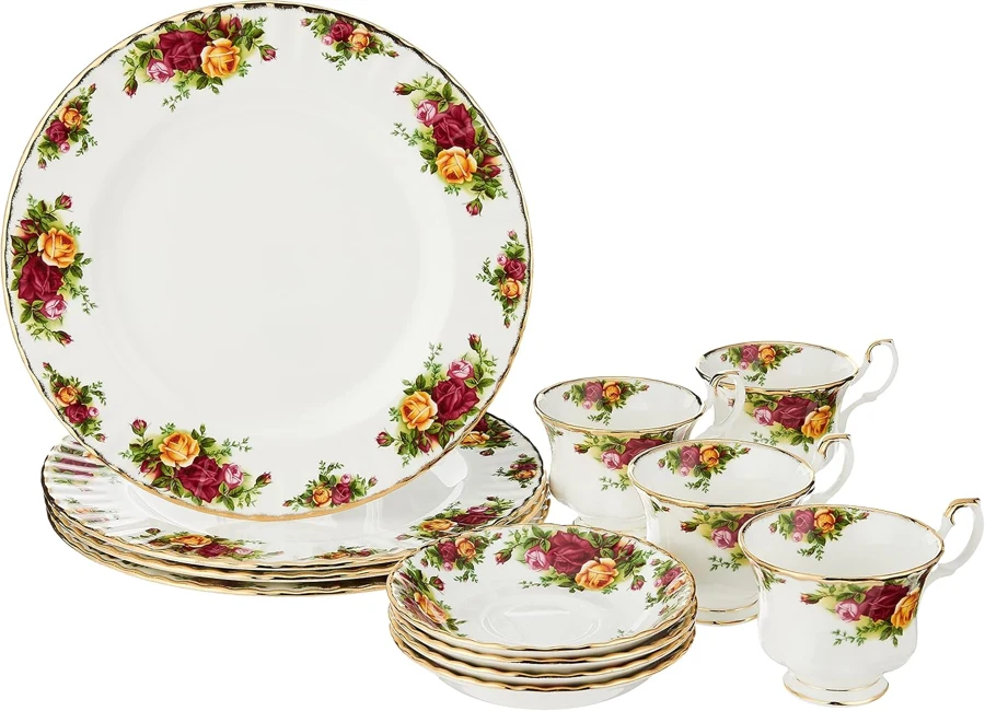 Royal Albert Old Country Roses con platos, tazas y platillos