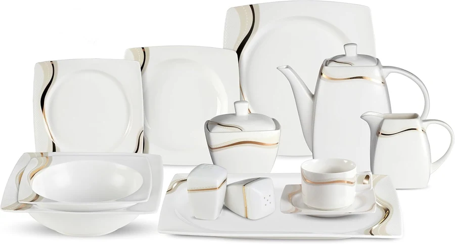 Lorren Home Trends La Luna Dora de bone china con decoración dorada