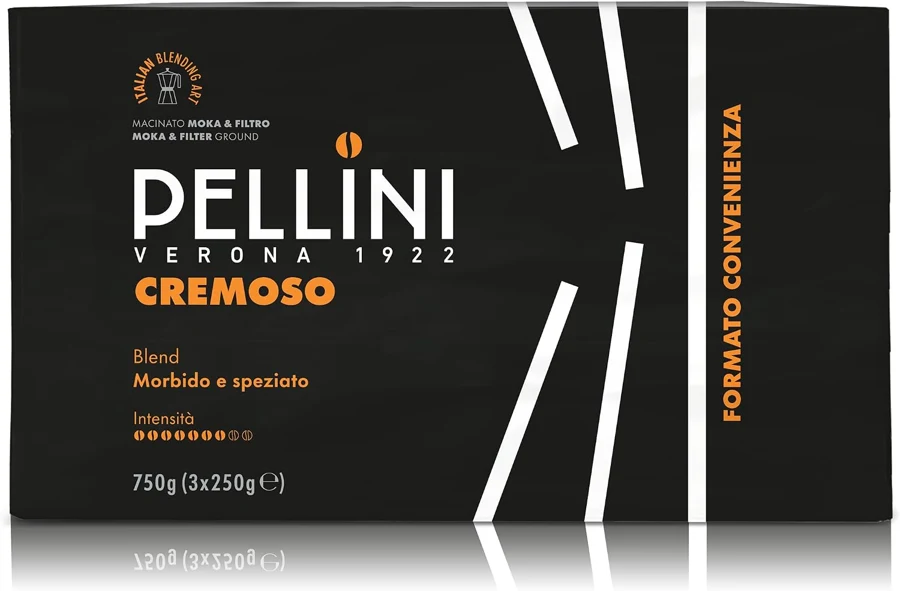 Pellini N.20 Cremoso molido para moka, 3 × 250 g