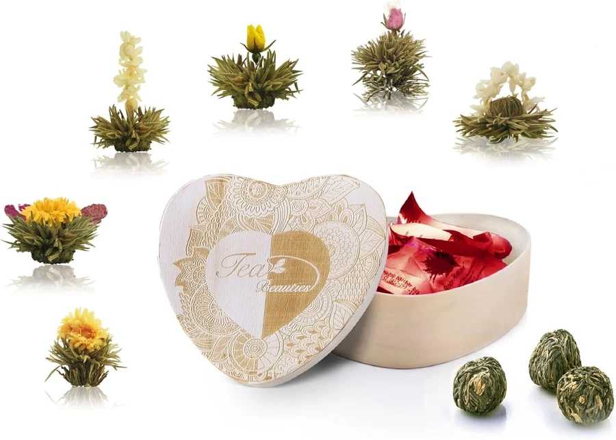 Creano Flores de té blanco en caja corazón, 6 variedades