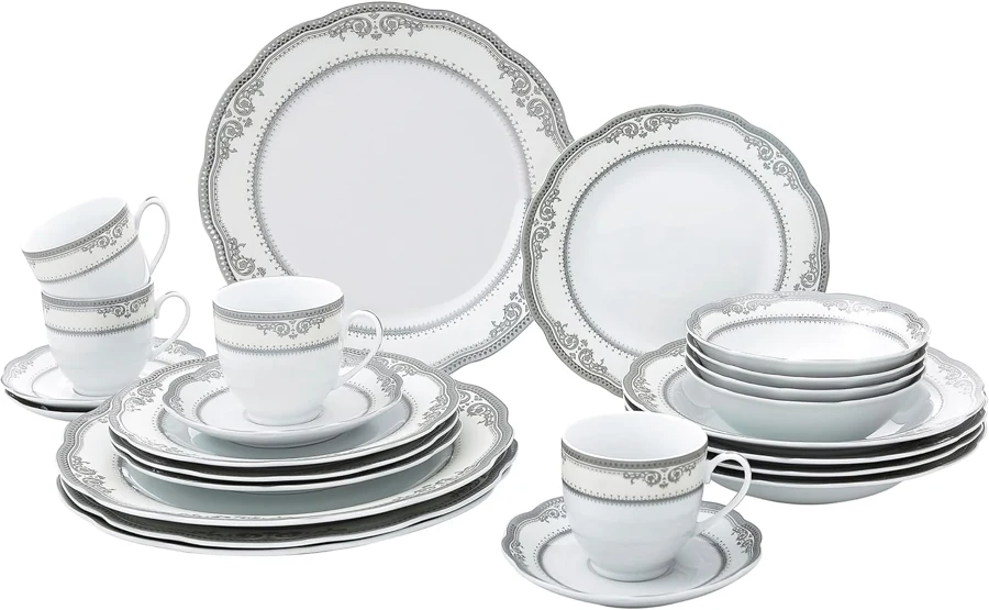 Lorren Home Trends Victoria vajilla blanca de 24 piezas