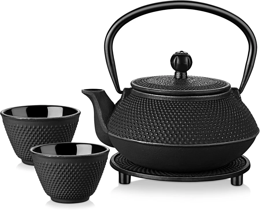 Velaze Juego de tetera de hierro con dos tazas