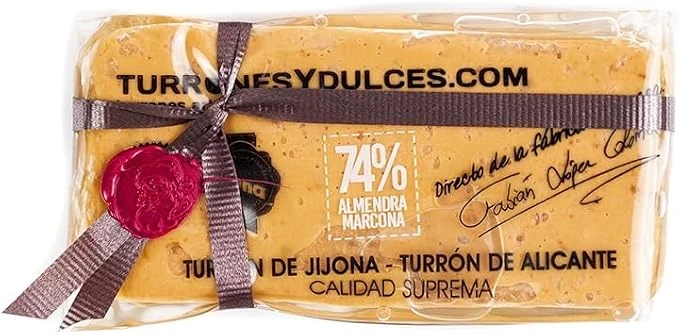 Turrones y Dulces Jijona con 74% almendra Marcona