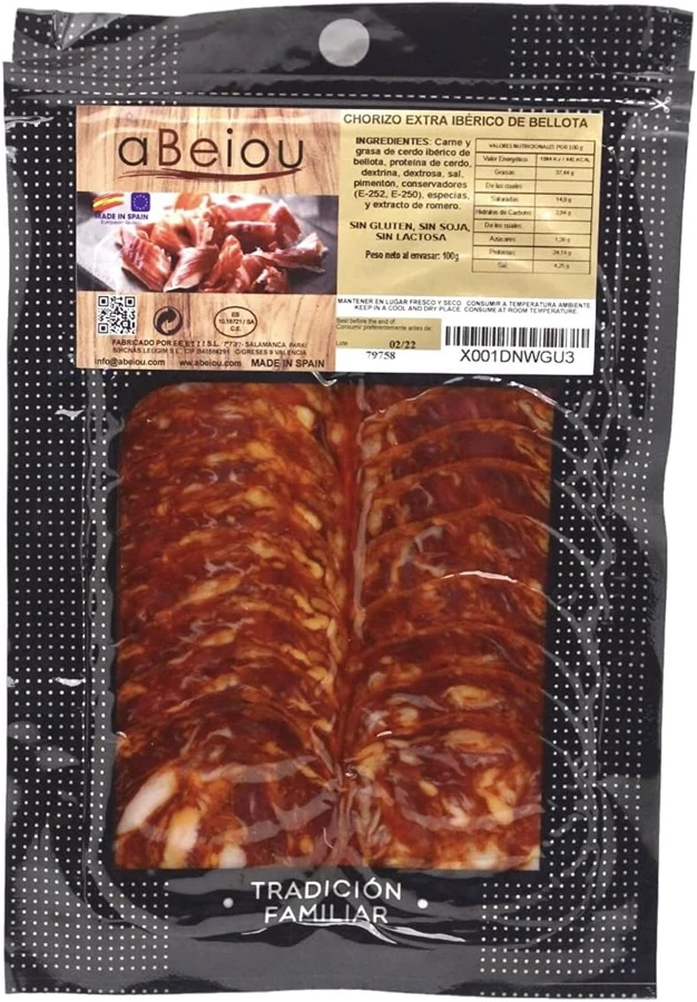 aBeiou Chorizo ibérico de bellota loncheado