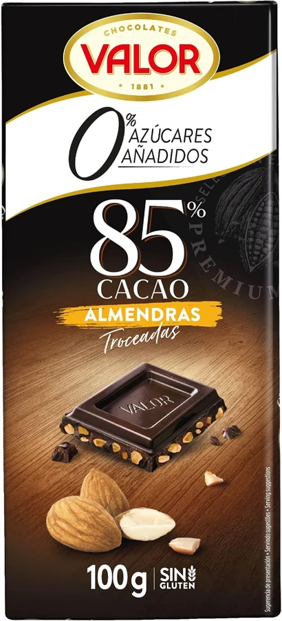 Valor 85% cacao con almendras sin azúcares añadidos