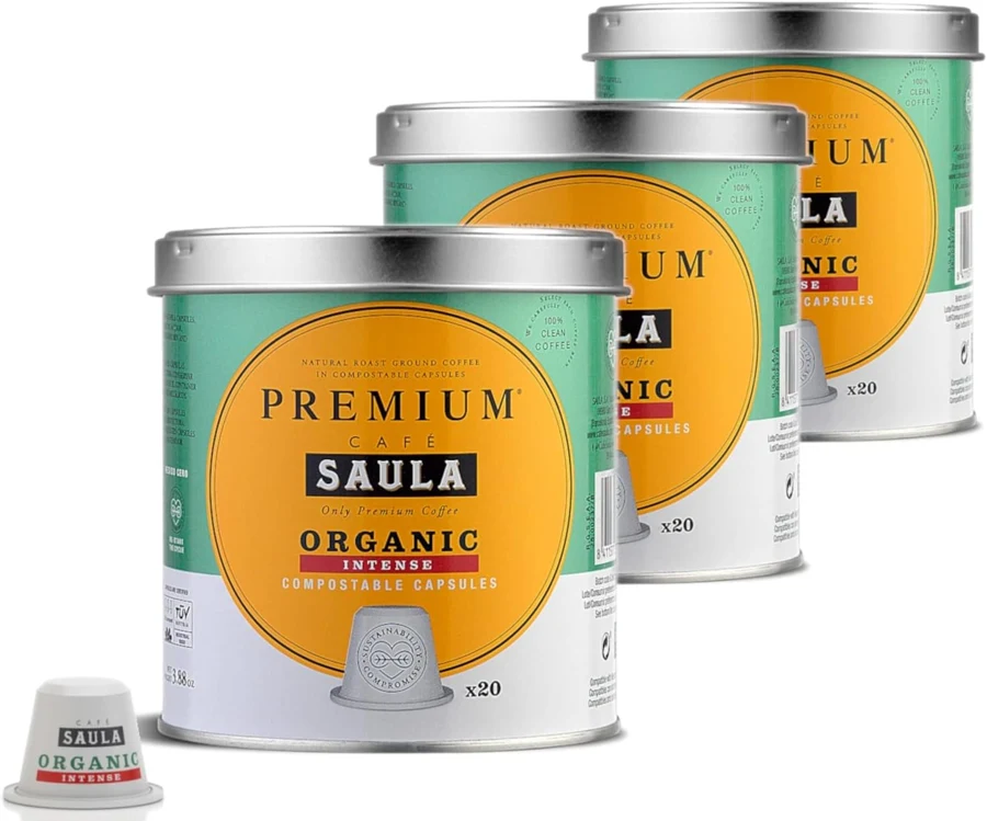 Café Saula Organic Intense, 3 latas y 60 cápsulas