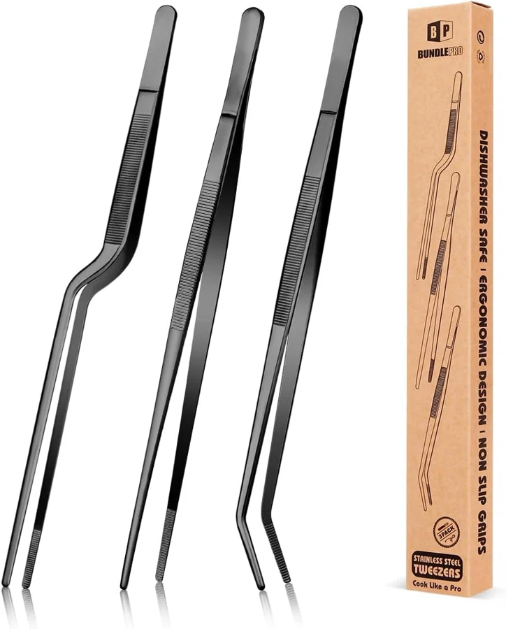 BUNDLEPRO Pinzas finas negras para cocina