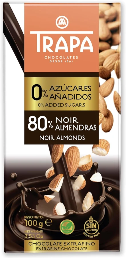 Trapa 80% cacao con almendras sin azúcares añadidos