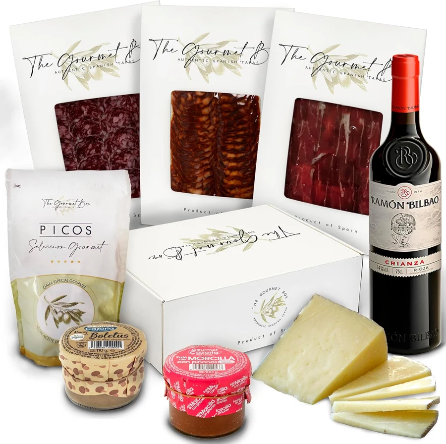 The Gourmet Box Jamón, loncheados, queso y vino