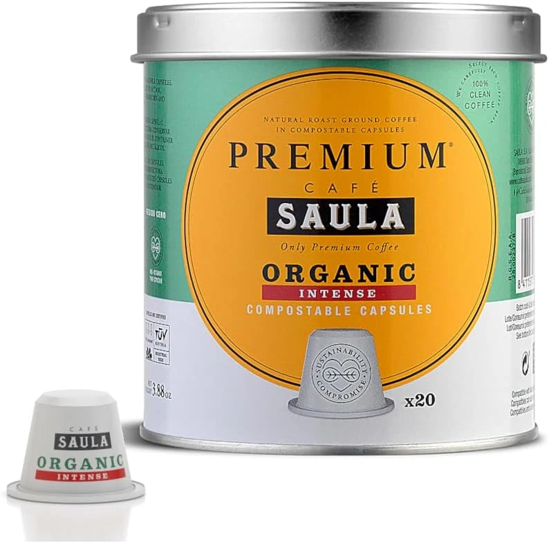 Café Saula Organic Intense, lata de 20 cápsulas