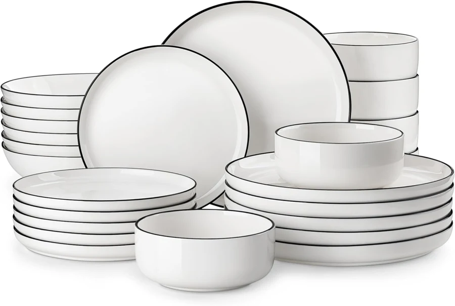 MALACASA LUNA de porcelana blanca con borde negro