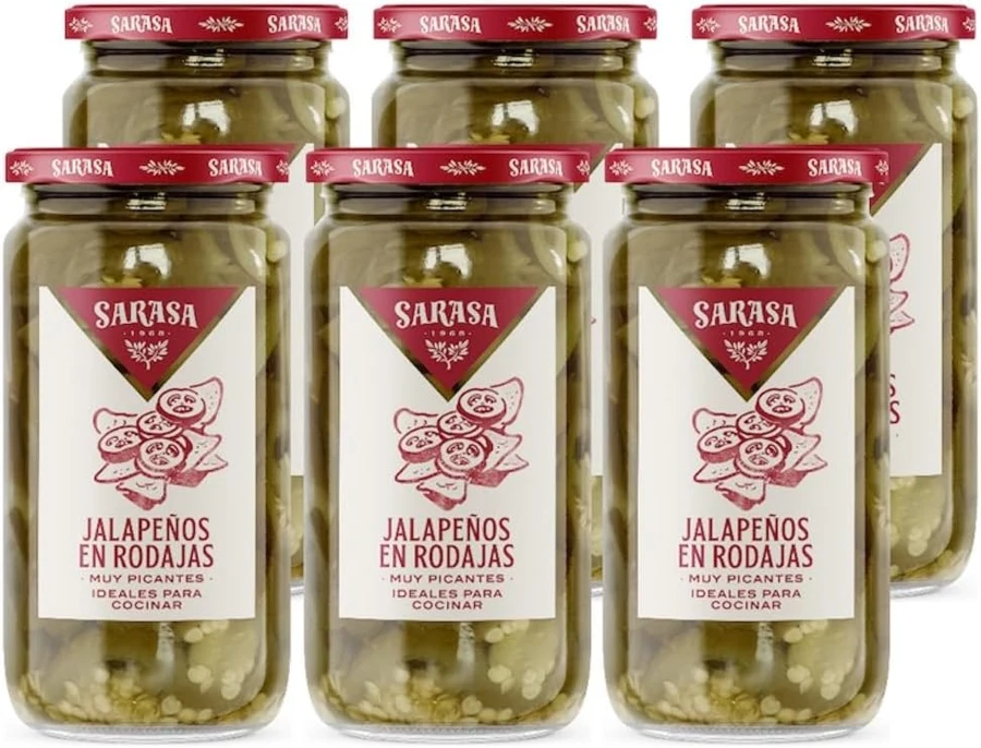 Sarasa Jalapeños verdes en rodajas, pack de 6