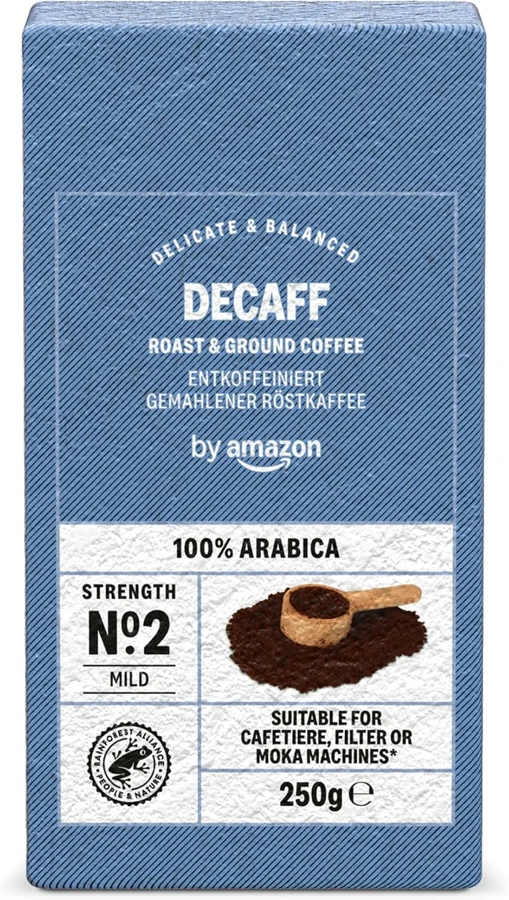 by Amazon Descafeinado arábica de tueste natural molido, 250 g