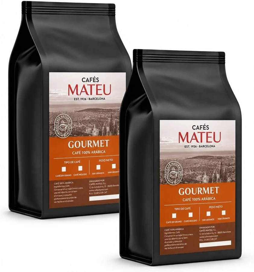 Cafés Mateu Gourmet arábica molido fino, 2 × 500 g