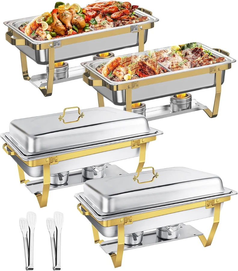 WENMILY Juego de chafing dishes dorados para bufé