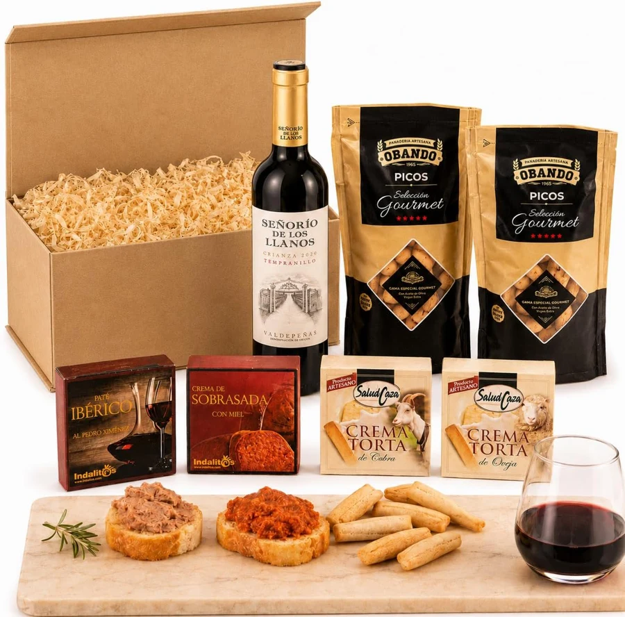 ACROL Cesta con vino, cremas y sobrasada