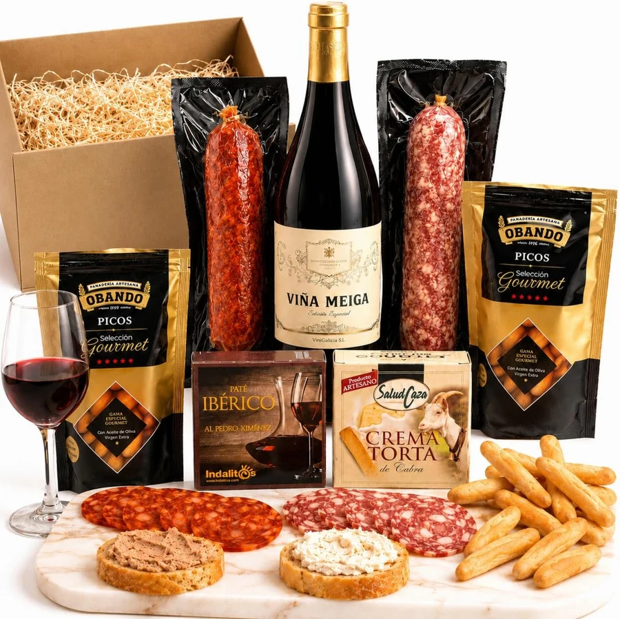 ACROL Cesta con vino, embutidos y crema de cabra