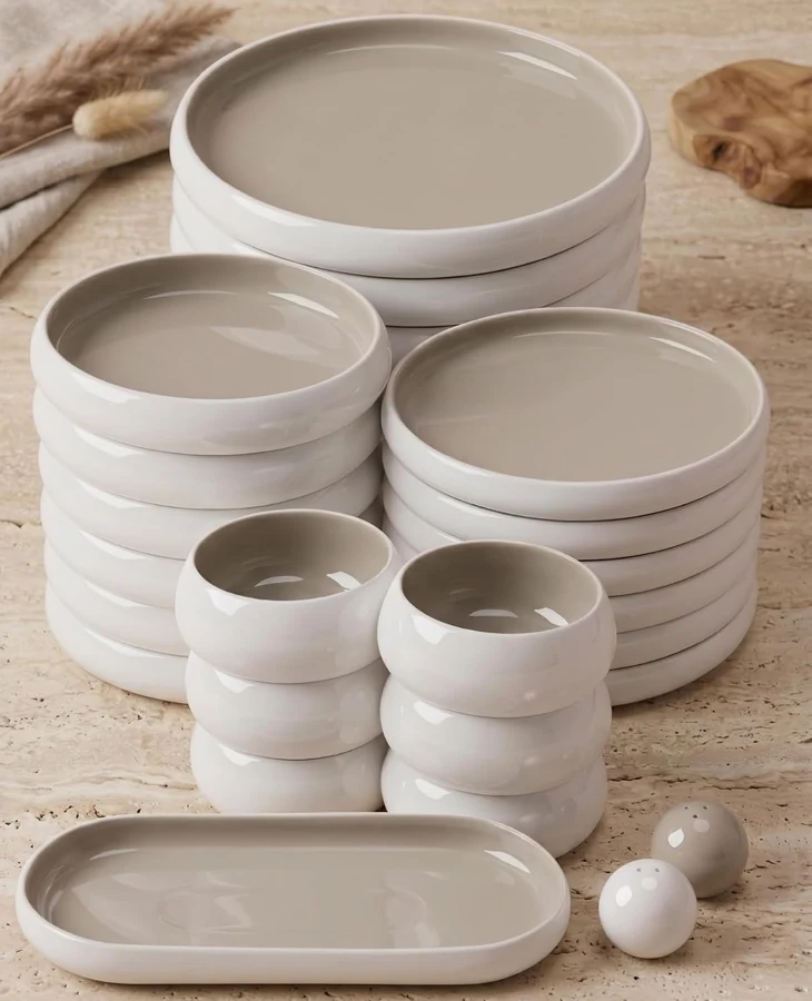 OZ HOME BAVARY Chubby blanco y taupe de 27 piezas