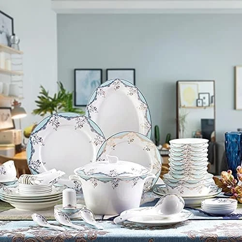 Generic Vajilla de 56 piezas de estilo coreano con detalles dorados
