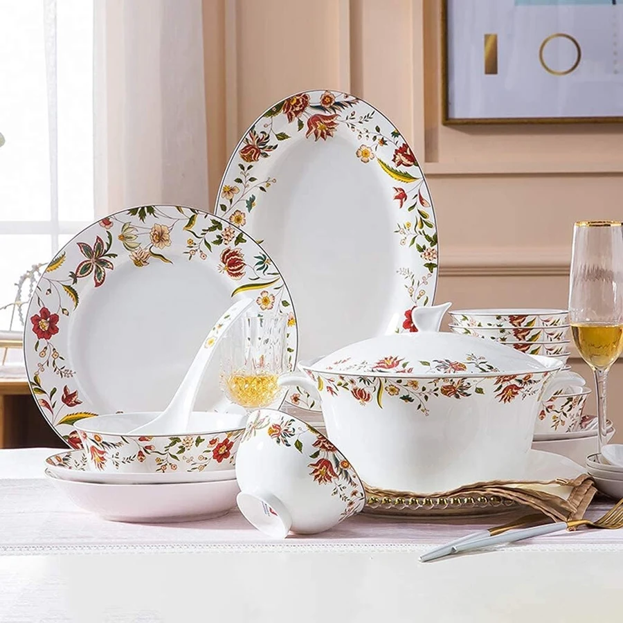 Generic Vajilla floral multicolor de 56 piezas
