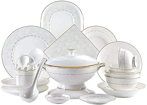 Generic Vajilla de 50 piezas con microrelieve y detalles dorados