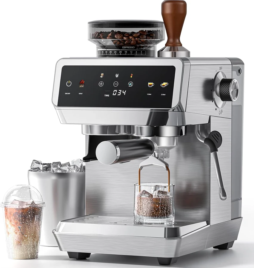 AMZCHEF Espresso con molinillo de 44 niveles