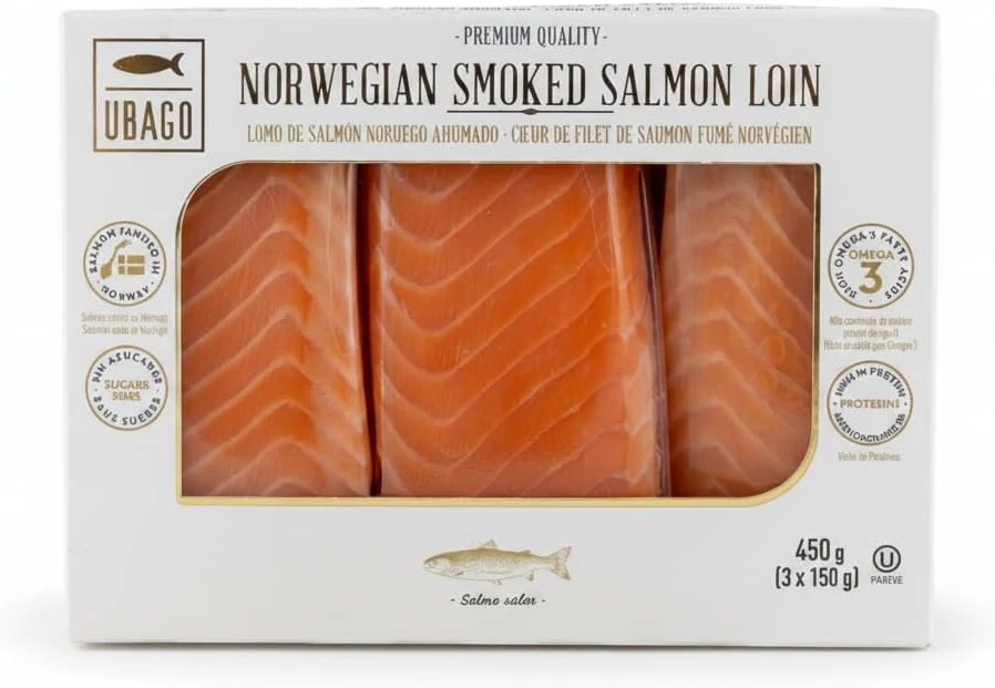 Ubago Lomo de salmón noruego ahumado 3 × 150 g