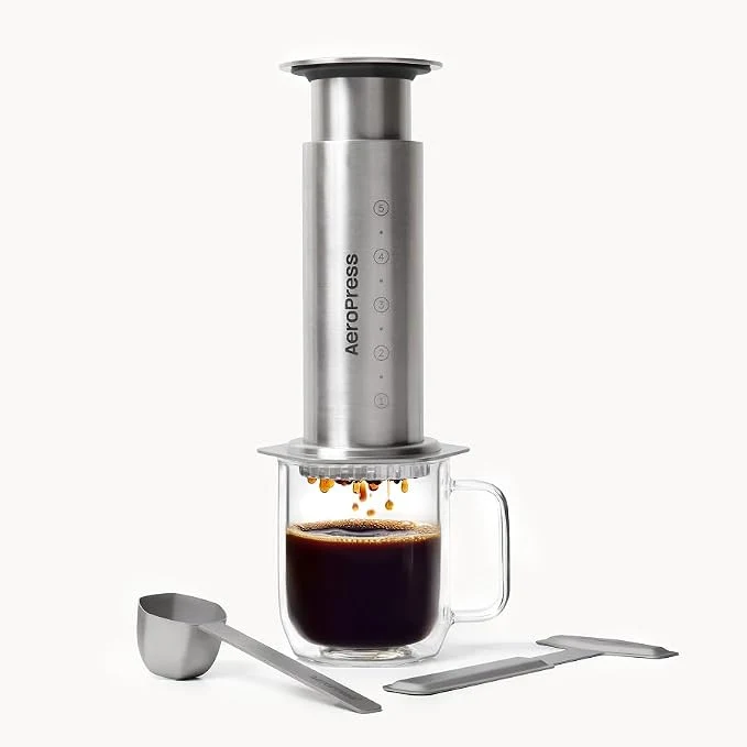 AeroPress Steel plateada de acero inoxidable